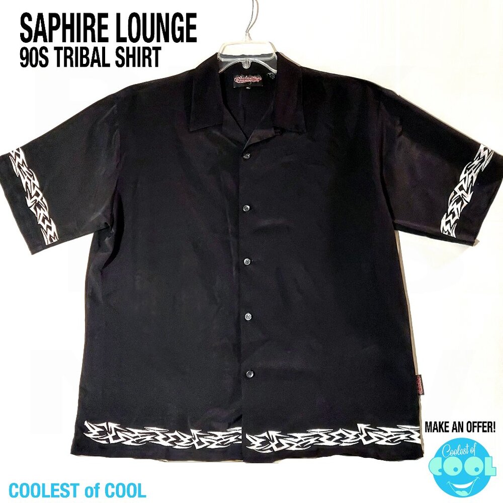 VTG 90s Sapphire Lounge Shirt Mens XL Button Up Short Sleeve Tribal Embroidered